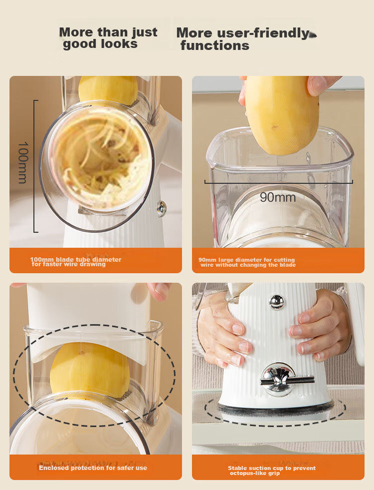 JD Original Grater, Potato Slicer, Large Diameter Multifunctional Hand-Cranked Vegetable Cutter with 3 Blades 5