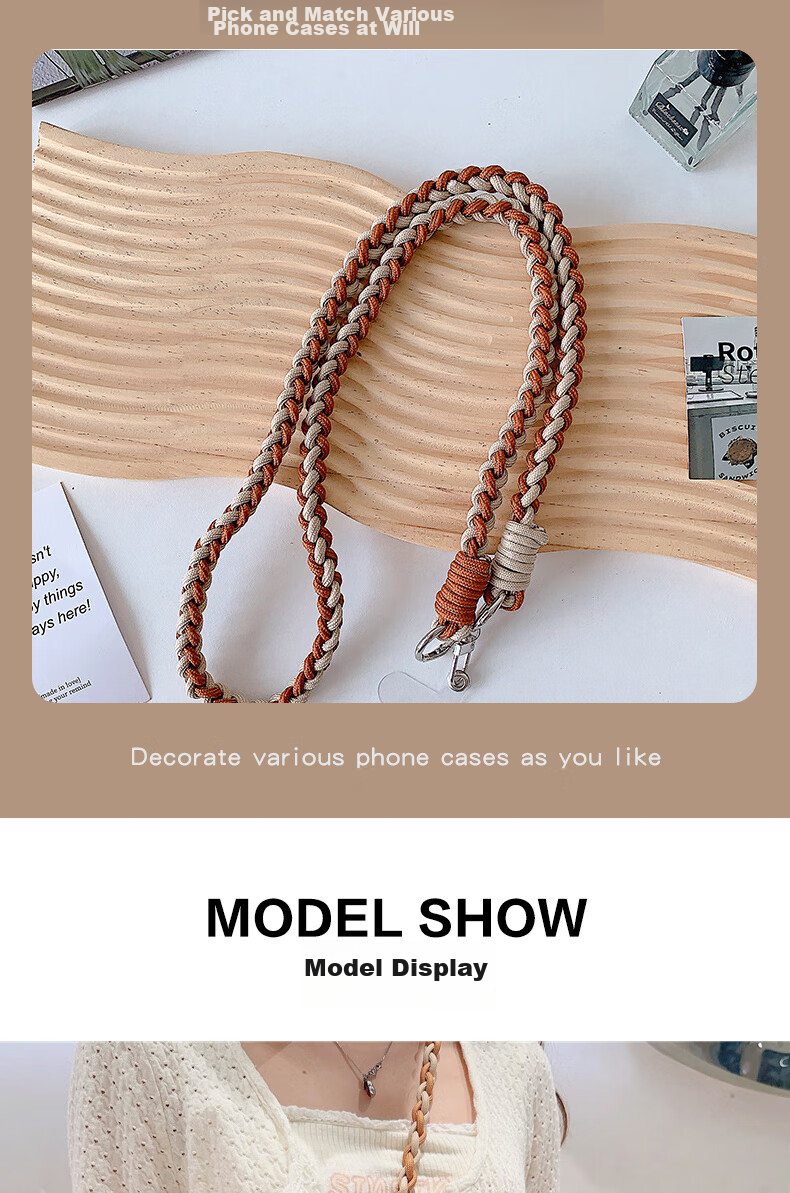 Dipuer Phone Lanyard, Long Crossbody Strap, Can Be Used As Keychain, Outdoor Braided Phone Cord, Can Be Handheld, Durable, Key Chain Strap [Gray Dot Pink], Anti-Loss Rope 4