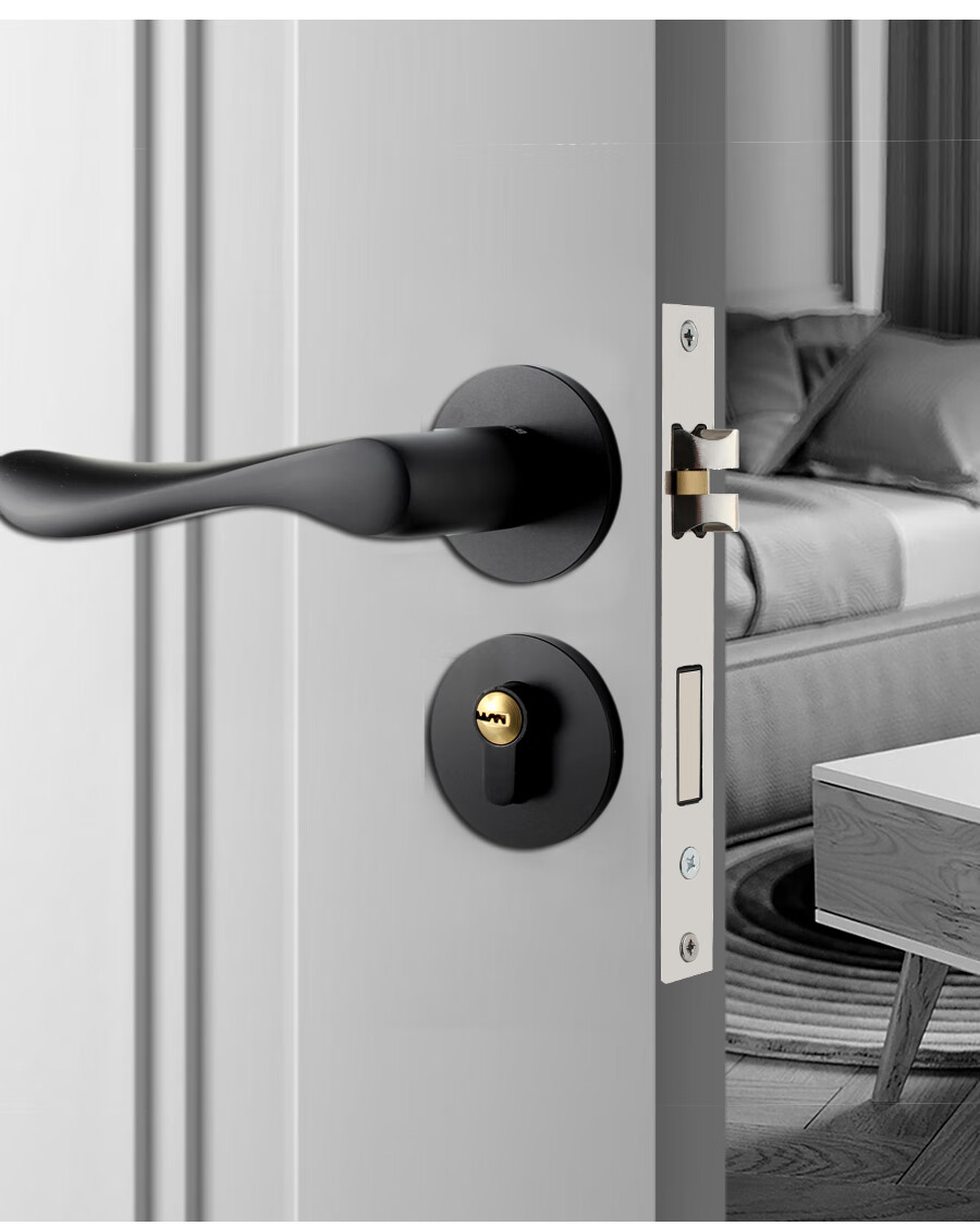 BLOSSOM Interior Bedroom Door Lock, Quiet Noise Reduction Lock Body, Copper Core Brass Key Door Lock, 268 Black 3