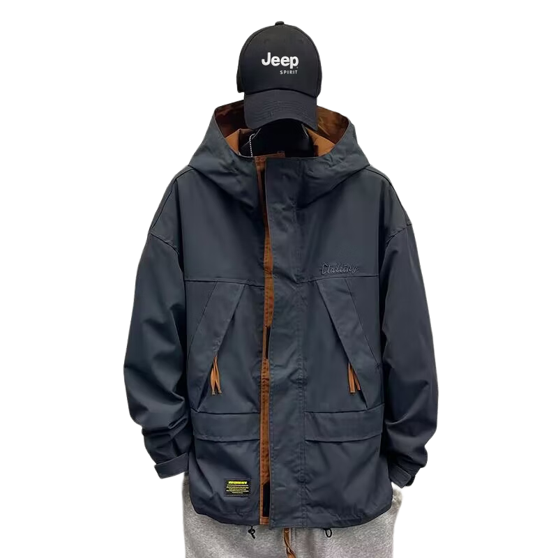 JEEP SPIRIT Men's Jacket, Spring And Autumn Windproof Coat, Workwear Outerwear, Casual Top, Gray, L