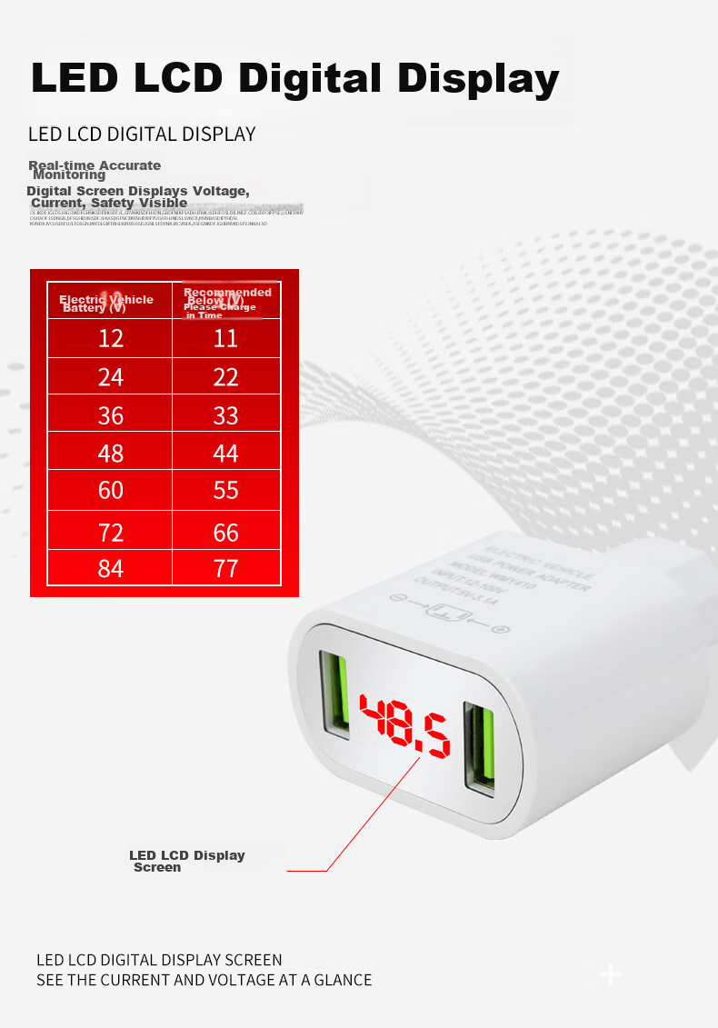 Meiyazhixing Electric Vehicle Phone Charger, QC3.0 Super Fast Charging 66W, Electric Scooter Flash Charging Adapter, Single USB 4