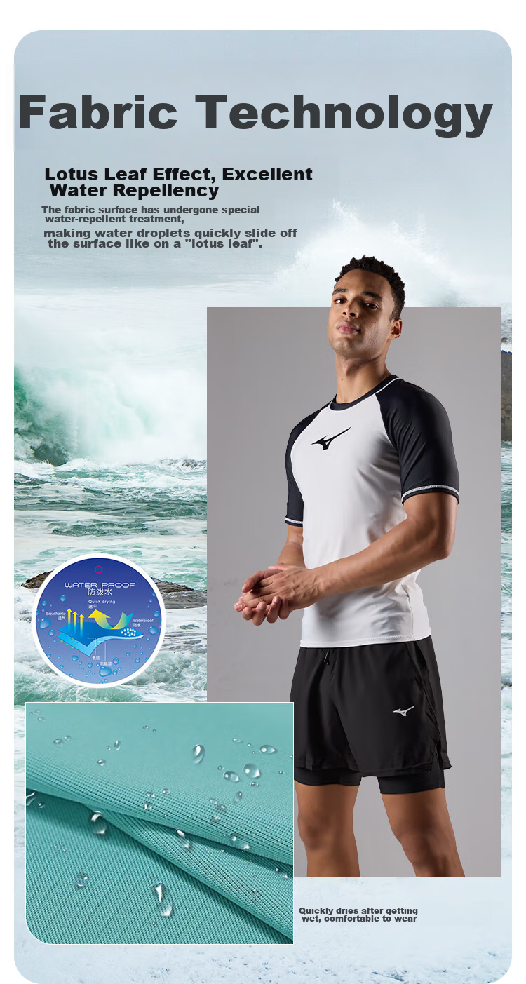 MIZUNO Men's Short-Sleeve Swimsuit, Anti-Embarrassment, Plus Size, Hot Spring Top, Quick-Dry Beach Surfing Suit, Equipment AB108 Black M 5