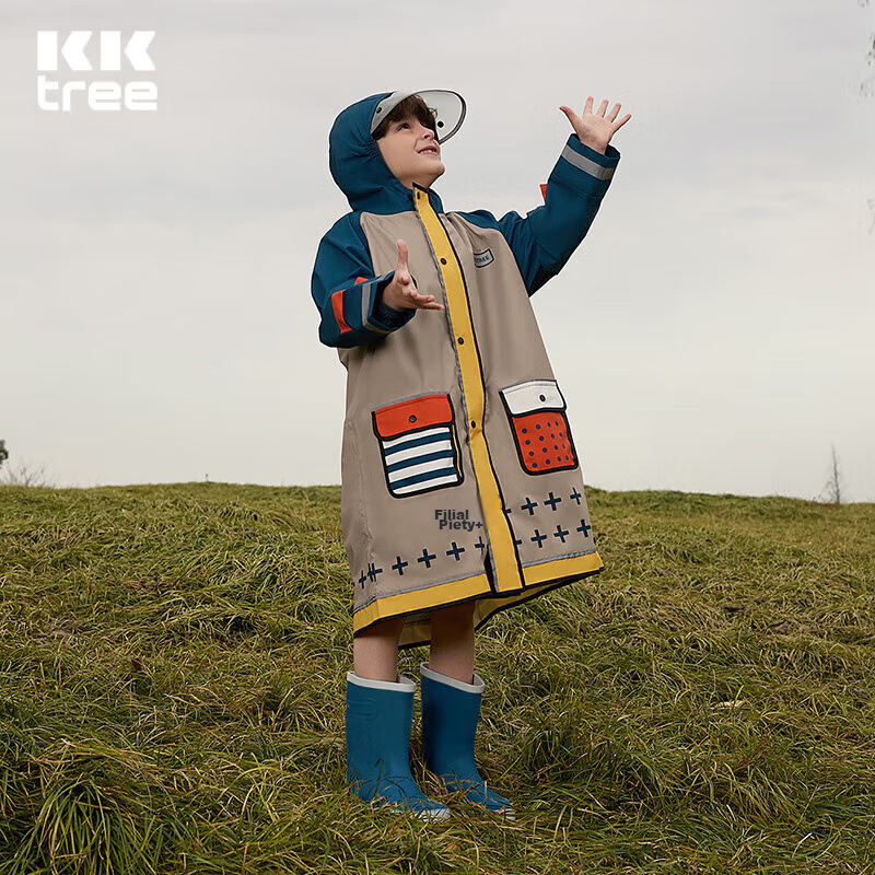 Kocotree Children's Raincoat with Backpack Space, Waterproof Thickened Poncho, Full-Body Raincoat, Windproof Fashionable Rainwear for Boys And Girls
