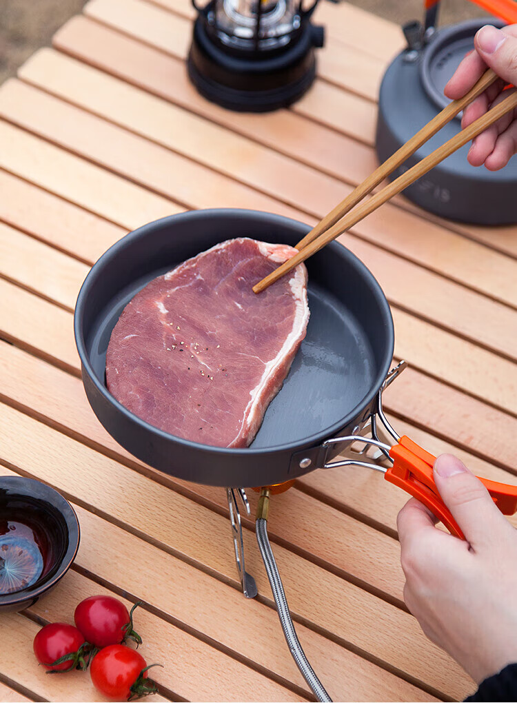 OFEIS Outdoor Cookware Three-In Teapot Frying Pan Camping Stove Set, Ultra-Light Aluminum Alloy Pot Set (10-Piece Set) 12