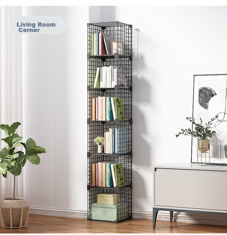 Anerya Simple Floor-Standing Iron Bookshelf, Living Room Storage Rack, Bedside Organizer And Display Shelf, Free Combination Design, Large Capacity Narrow Bookcase 8