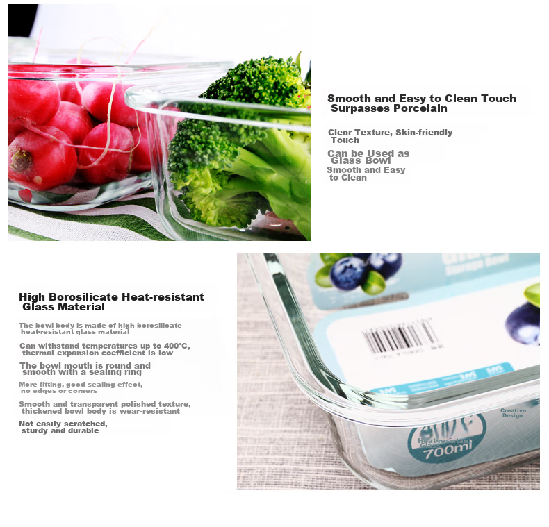 Chuangde Heat-Resistant Glass Food Storage Container, Microwave-Safe Lunch Box, Refrigerator Organizer Bento Bowl Meal Container, Heightened 3-Compartment 1020ml 17