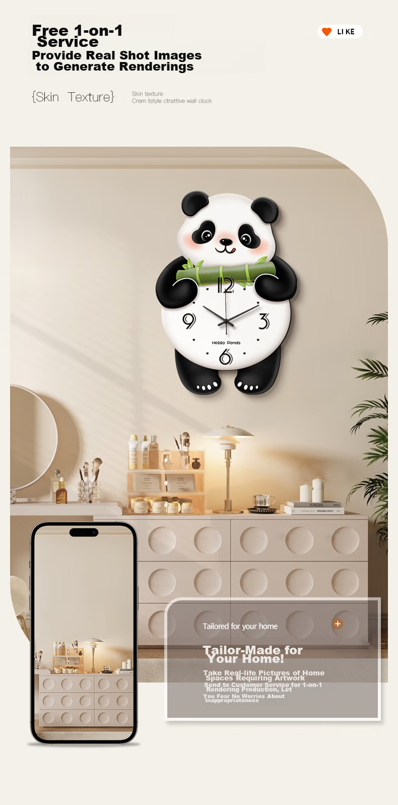 Haojiubujian Cream Cloud Wall Clock, Living Room 2025 New Style Dining Room Decorative Clock, Creative Panda Wall Clock 9