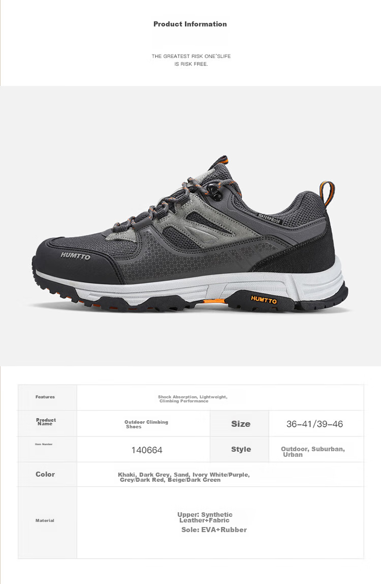 HUMTTO Waterproof Hiking Shoes, All-Season Low-Top Men's Non-Slip Trekking Shoes, Outdoor Casual Men's Footwear, Dark Gray, Size 39 9