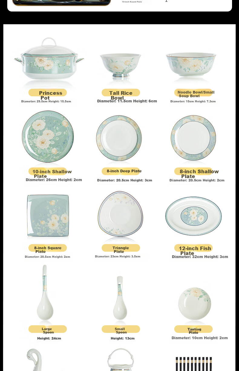 Ciliwanjia Tableware Set, Complete Chinese High-End Ceramic Bowls And Plates, Housewarming Bowl And Chopsticks Set, 58-Piece Premium Gift Box 4
