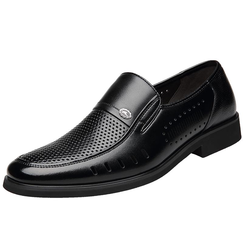 CARTELO Breathable Formal Business Dress Shoes, Top-Grain Leather, Men's Low-Top Hollow Design, Middle-Aged And Elderly Dad Shoes 3053, Hollow Design, Size 43