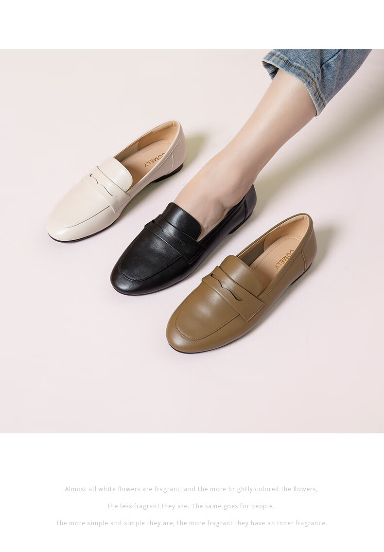 COMELY Women's Slip-On Loafers, Autumn New Style Mall Version, Lightweight Comfortable Commuter Leather Shoes, Black, Size 33 15
