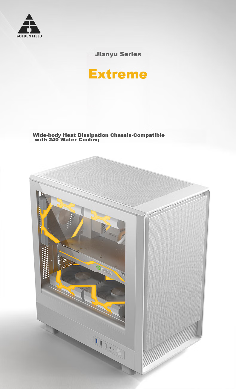 Golden Field Jianyu Jibai Wide Desktop Computer Case, Front Panel without Fan/fully Compatible with 240mm Water Cooling/M-ATX Motherboard/180mm Radiator Height Limit 2