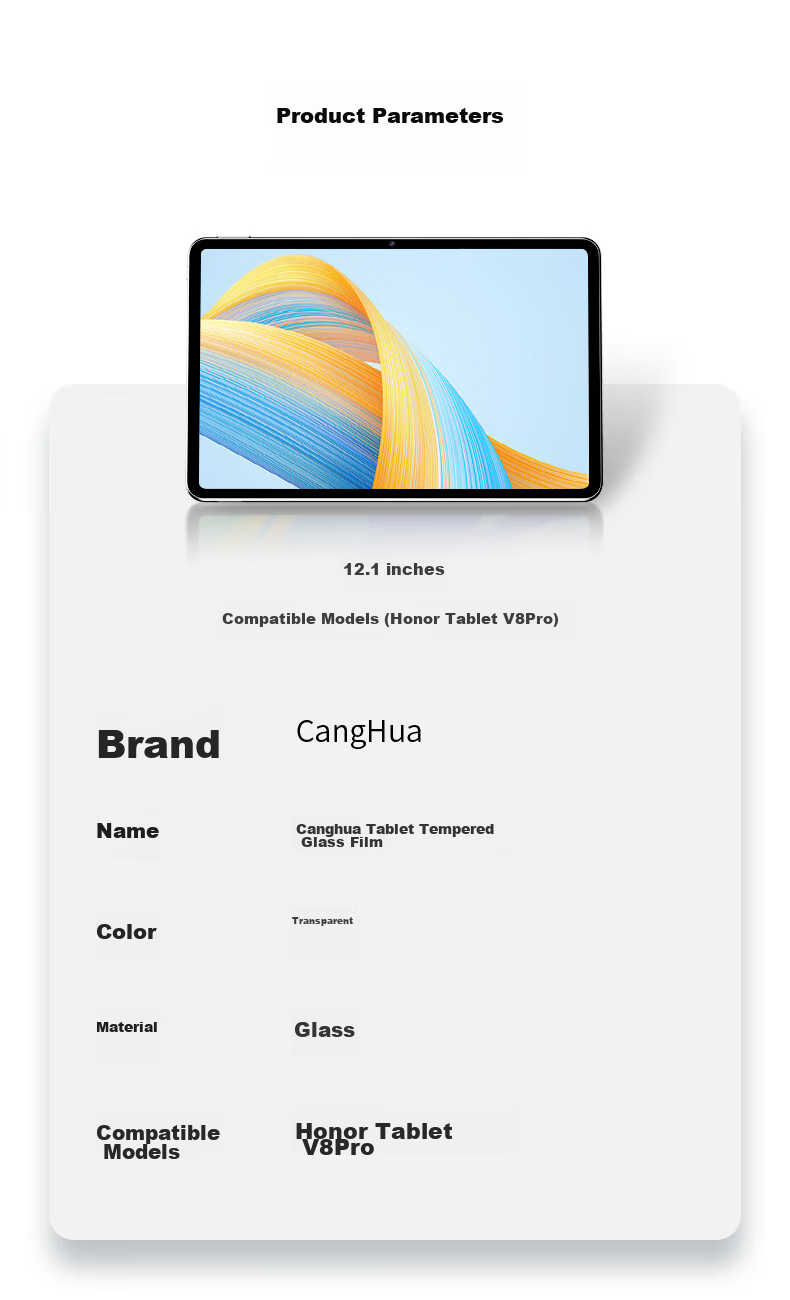 CangHua Tempered Glass Screen Protector for Honor Tablet 9 Pro/V8 Pro, 12.1-Inch, Soft Light Version for Honor Tablet 9 Pro, Protective Film for Pad V8 Pro, HD Anti-Drop Screen Protector 13