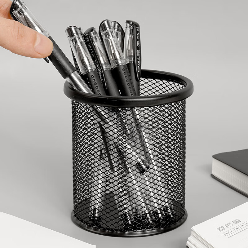 SIMAA [Super Popular Item] Round Pen Holder, Mesh Anti-Rust Metal Office Desk Organizer, Creative Minimalist Desktop Storage, Black 8136