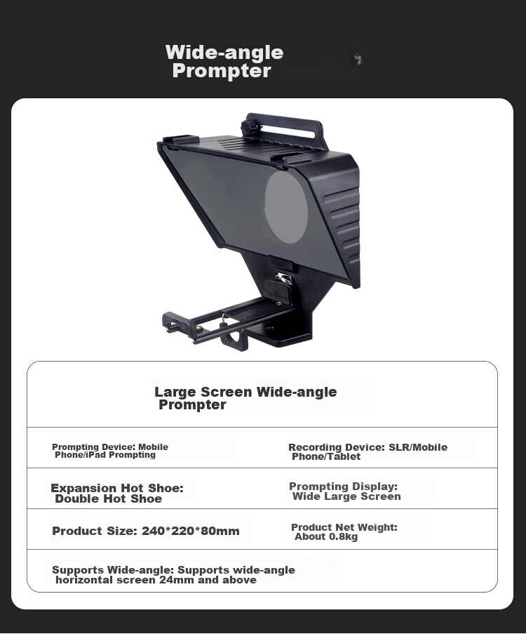 LATZZ Live Streaming Teleprompter Large Screen for Mobile Phones, Tablets, IPads, DSLR Cameras, Mirrorless Cameras Portable Teleprompter for On-Air Reading, Video Recording, Outdoor Live Streaming Interviews with Subtitle Prompter 2