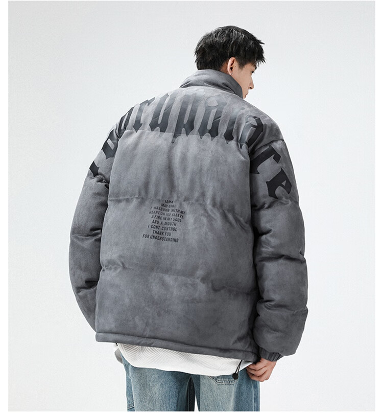 Dingfengbaoluo Suede Velvet Cotton Padded Men's Winter Warm Jacket Fashion Stand Collar Thickened Puffer Coat DFM20 Black 5XL 6