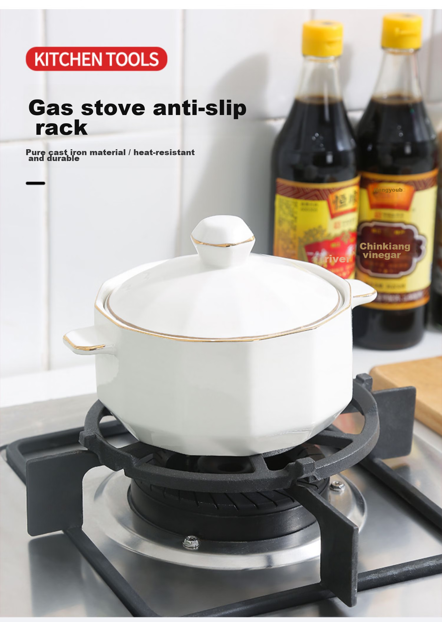 Qijiaoban Gas Stove Stand, Cast Iron Non-Slip Pot Rack with Four Claws, Universal Small Milk Pot Rack, Stove Stand Anti-Slip Support for Gas Stoves 1