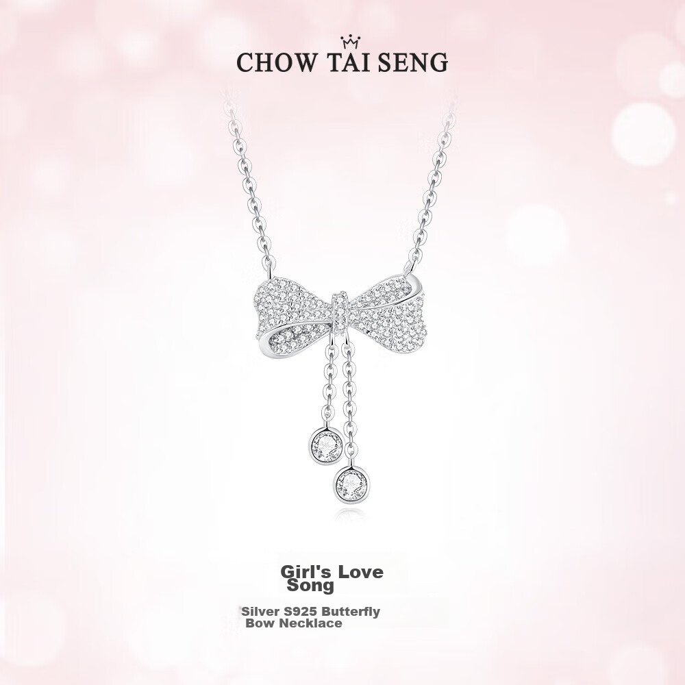 Серебряное ожерелье CHOW TAI SENG с подвеской "Бант-бабочка" для женщин, цепочка S925, элегантный подарок для девушки