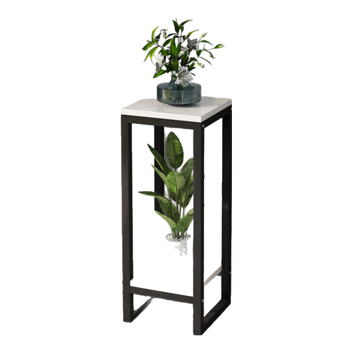 XIAOJIANGCAI Flower Stand, Floor-Standing Iron Art Column Plant Display Rack, Flower Pot Holder, Storage Shelf for Balcony, Black And White, 30*80