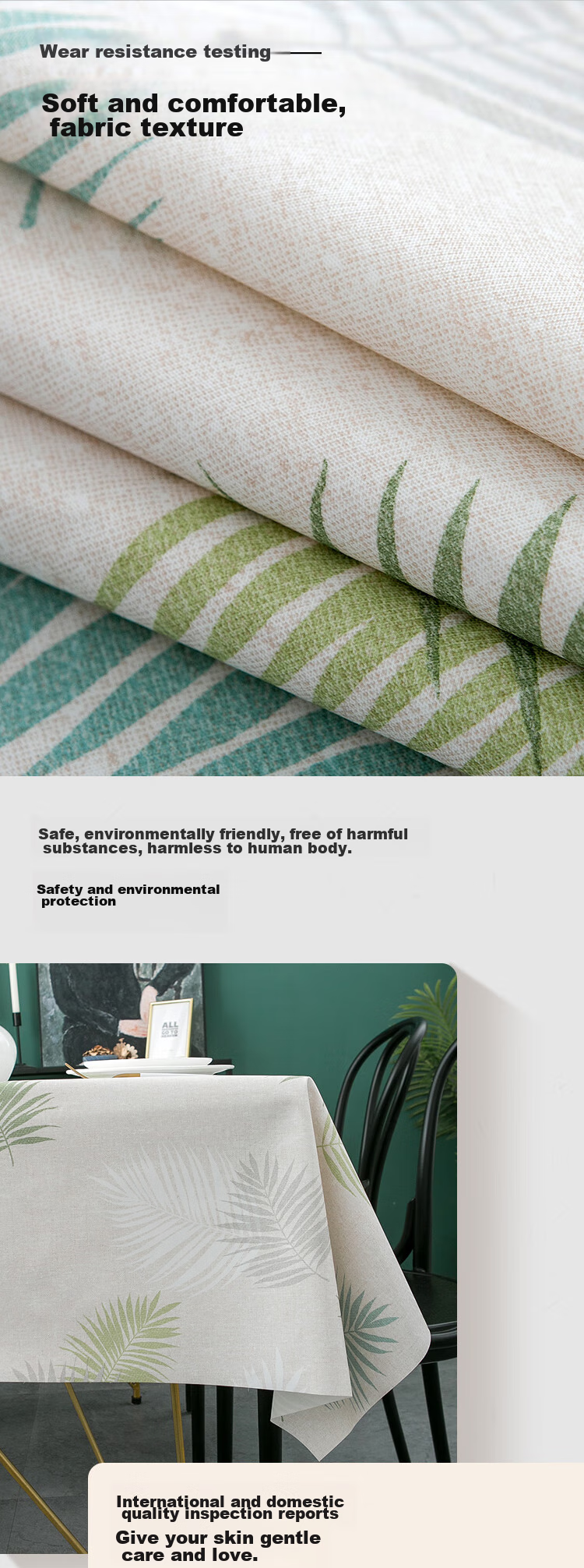 MEIWA Waterproof And Oil-Proof Fabric Tablecloth, High-Quality Square Dining Table Mat, Coffee Table Cover, 130*180cm, Wutong Leaf Patter 3