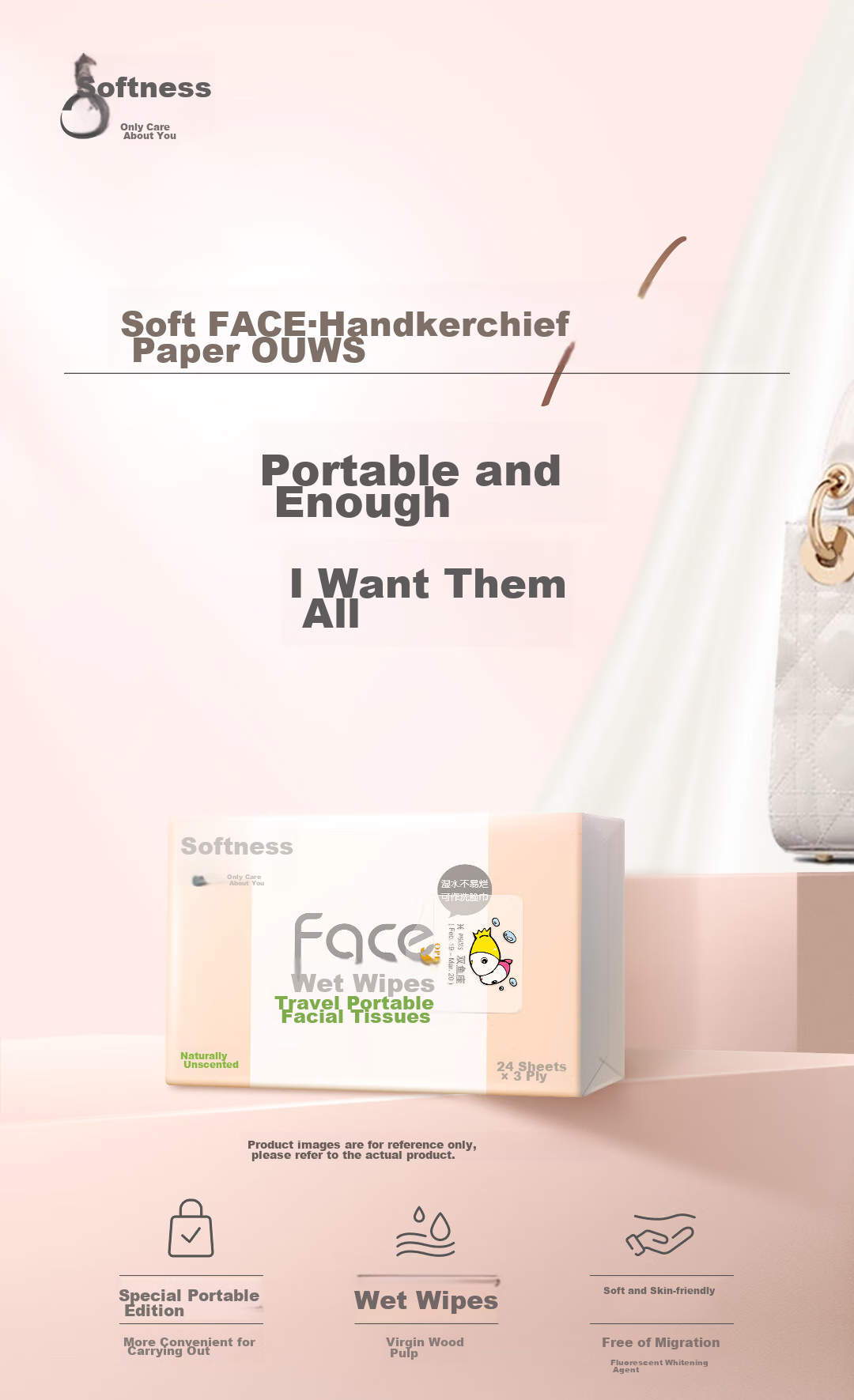 C&S Facial Tissues, Pink Face 3-Ply 24 Sheets*10 Packs, Small Square Handkerchiefs, Portable Pocket-Sized Travel Pack 2