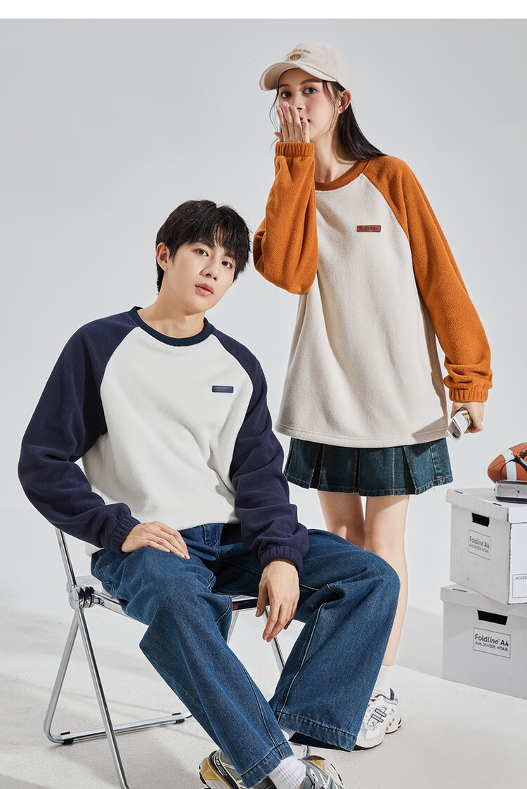 TonLion 2023 Couple's Matching Round Neck Raglan Sleeve Fleece Sweatshirt, Men's Style/black, S 18