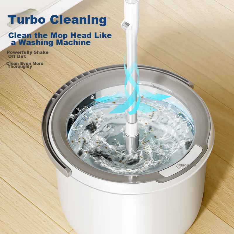 BAOJIAJIE [Yang Mi's Choice] Rotating Mop, 2 Cloths Included, Single Bucket with Dual Drives, No-Hand Wet And Dry Use