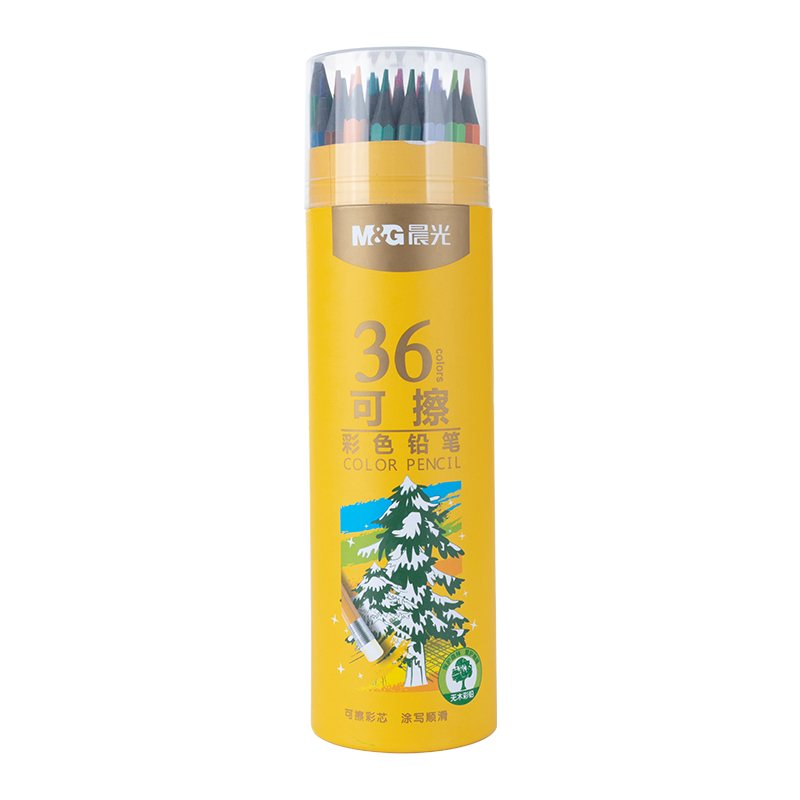 M&G Stationery, 36 Colors, Wood-Free Eco-Friendly Colored Pencils, Erasable Colored Pencils, Student Art Drawing Coloring Yellow Tube, Children's Girls' Birthday Gift, AWPQ0509