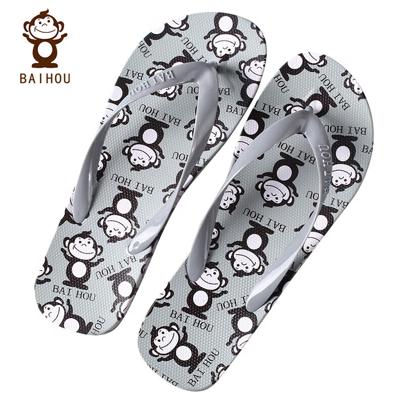 BAIHOU Flip-Flops for Men And Women, Outdoor Wear Cartoon Print Couple Non-Slip Thong Sandals R-16 Gray Size 38-39