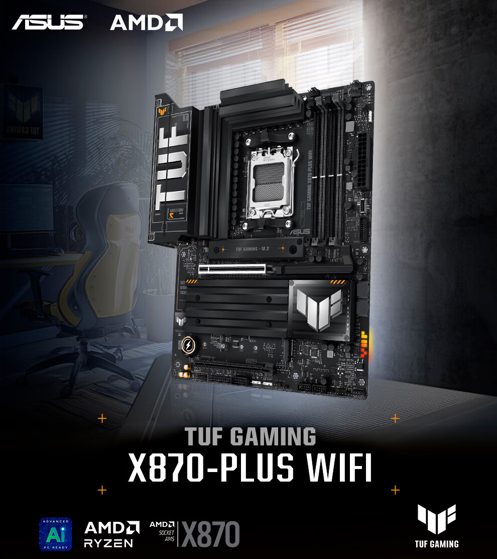 ASUS TUF GAMING X870-PLUS WIFI Motherboard, Supports CPU 9850X3D/9950X3D/9800X3D (AMD X870/socket AM5) 1