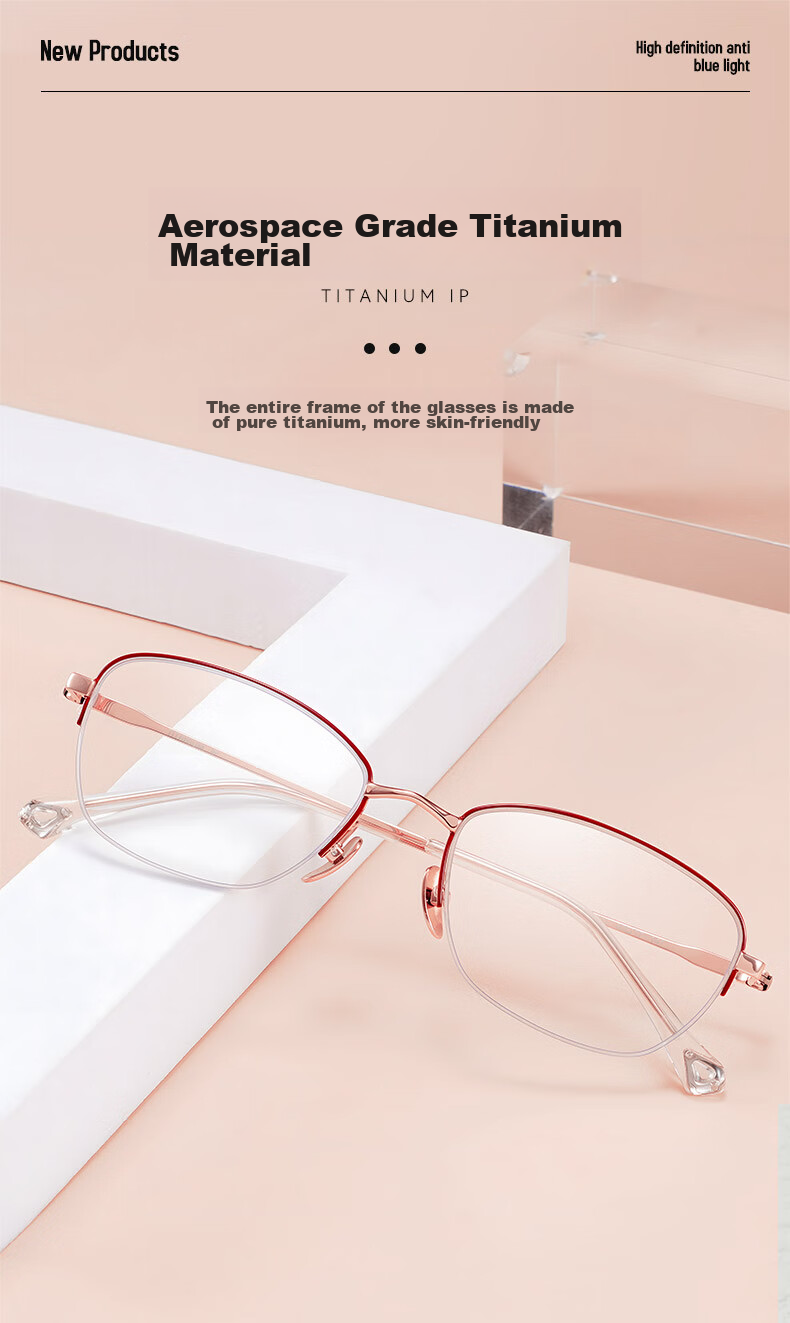 Xiyanghong Pure Titanium Reading Glasses for Women, Fashionable High-End Anti-Blue Light Mother's Day Gift for Mom A103M 400 Degree 1