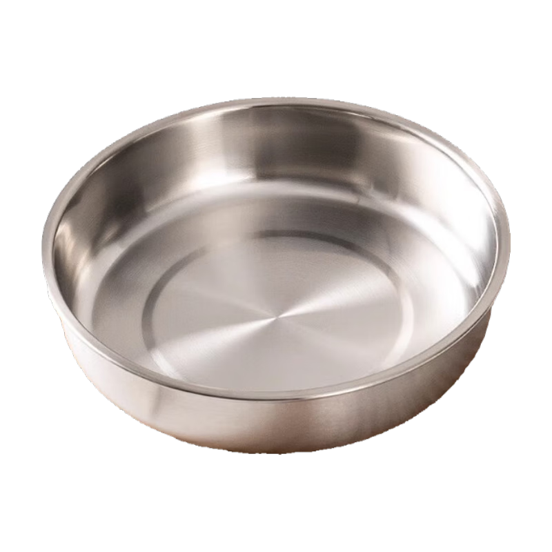 GuofengG Thickened 304 Stainless Steel Plate Dish, Deep Flat Bottom Round Plate, Heat-Resistant Shatterproof Food Bowl, 28cm
