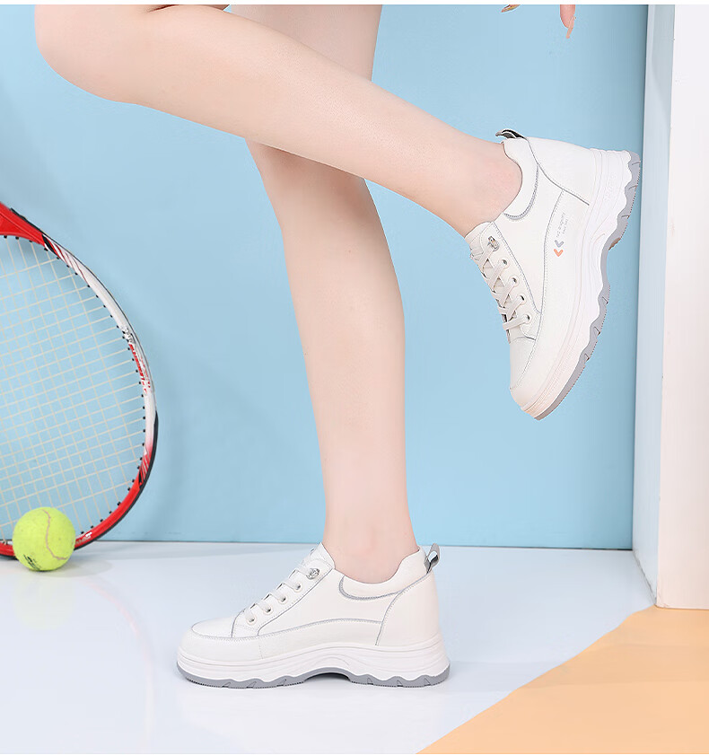 Red Dragonfly Women's White Sneakers Thick Sole Height Increasing Fleece Lined Warm Casual Shoes Women's Ins Style Canvas Shoes C0TTN05121M Beige Gray Size 37 8