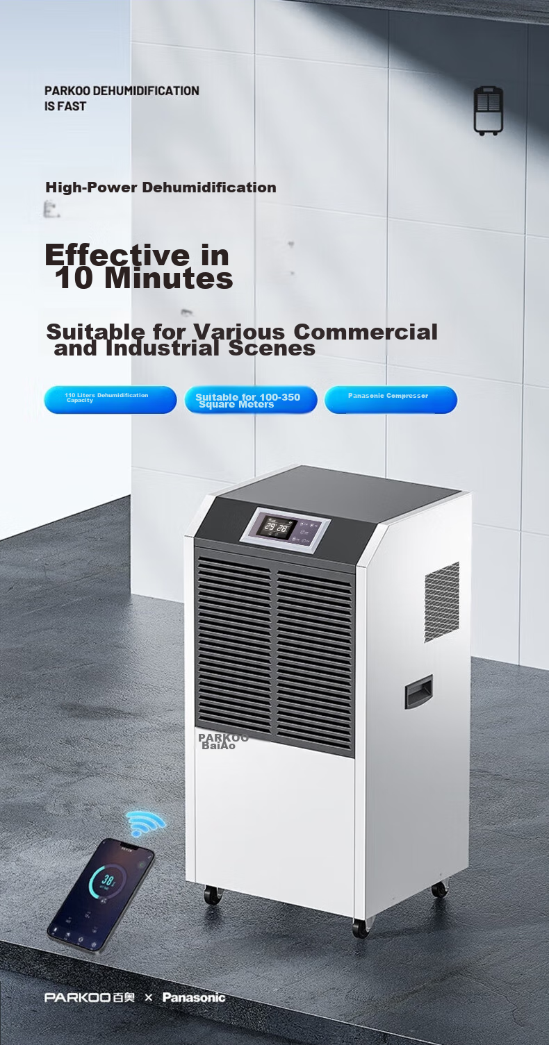 PARKOO Dehumidifier Industrial/extractor Fan, 100L High-Power, for Warehouses, Basements, Villas, Dehumidifier, 150-350 Square Meters Industrial Dehumidifier, BA-1380AE 1