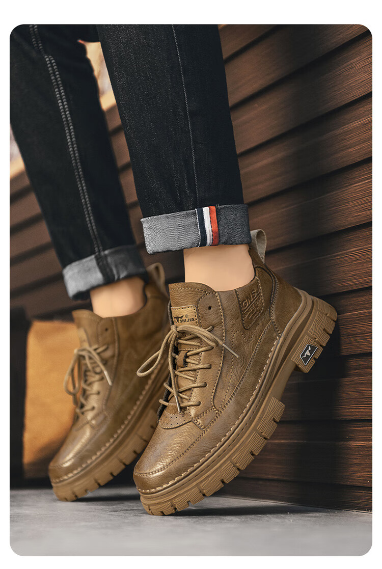 Bull Family Martin Boots Men New British Style Mid-High Casual Shoes Outdoor Fleece-Lined Warm Work Boots for Men 12