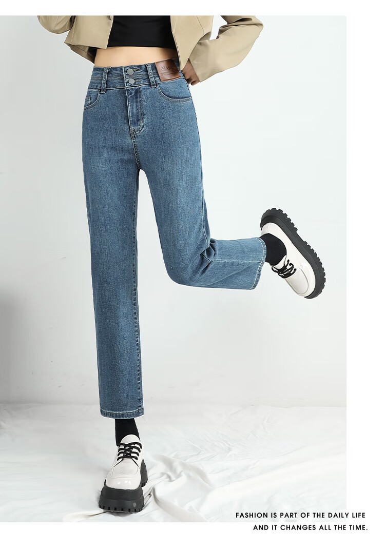 Jeanswest Women's High-Waist Printed Polka Dot Floral Slim Straight-Leg Wide-Leg Jeans White S Spring Summer 10