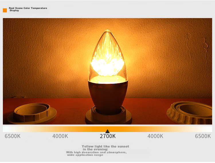 Foshanzhaoming Crystal Lamp Bulb, Candle-Shaped, Pointed Crystal Bulb, Small Screw Base E14, Silver, 6.5W, Cool White Light 12