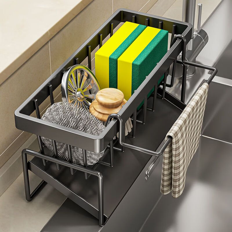 Aijiepu Kitchen Storage Rack, Dishcloth Holder, No Drilling Required, Countertop Sink Dishcloth Organizer, Kitchen Utensil Storage Shelf