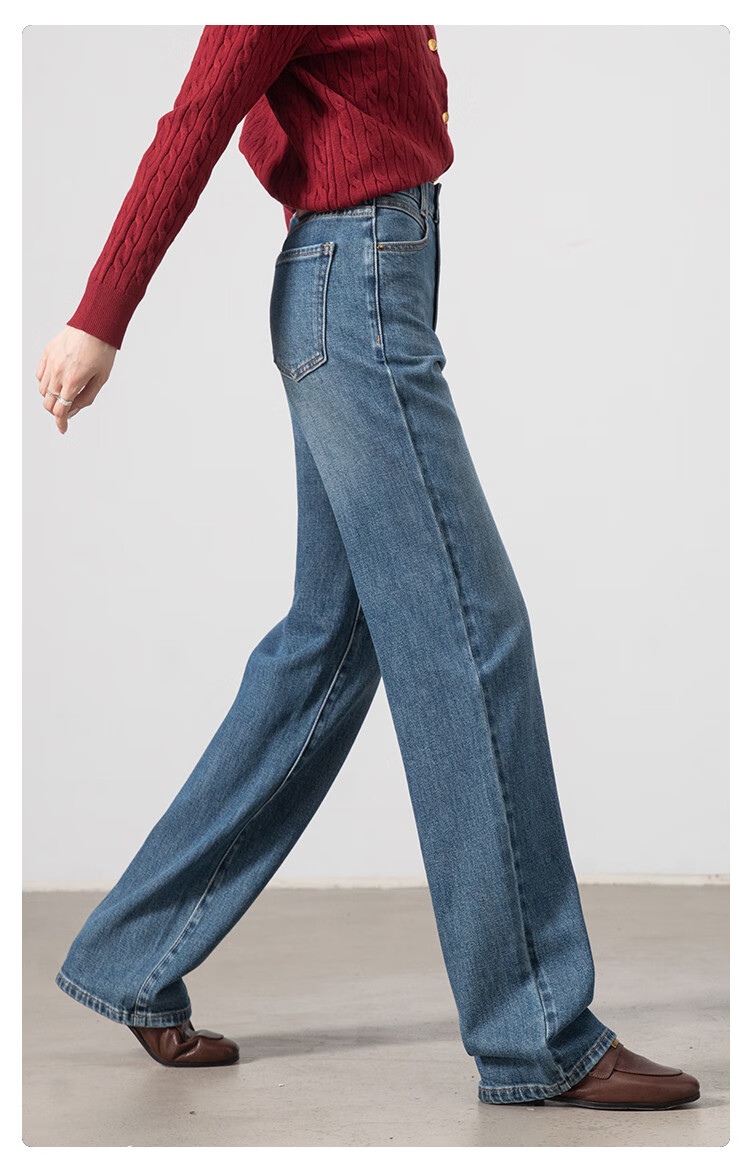 Dme [Wang Zha Ha Tui Xing] Spring And Autumn Bestselling Slim Straight-Leg Jeans for Women, High-Waisted Elastic Casual Long Pants for Fall 5