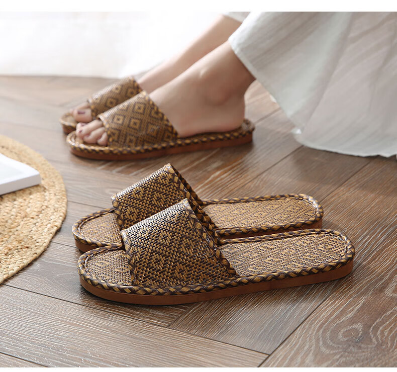 GUOLUOFEI Woven Unisex Summer Slippers Bamboo Floor Soft Sole Non-Slip Men's New Bamboo Sole Size 38-39 14