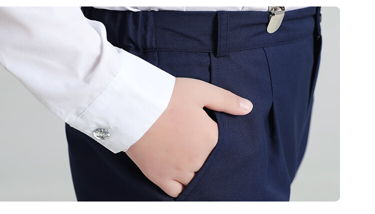 LUOBOBEIBEI Plus-Size Boys' Formal Wear, New Year's Outfit for Older Children, Enlarged Shirt And Suspender Pants, Black Four-Piece Set, Size 150 10