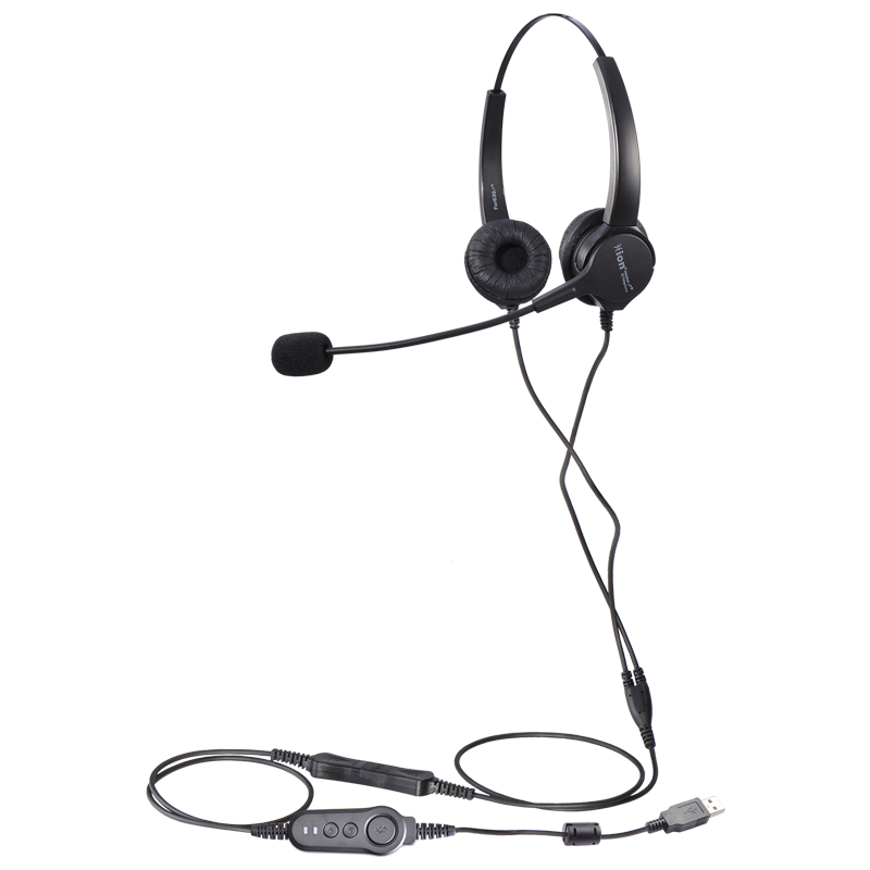 HION FOR630D - Headset Dual-Ear Call Center Headphones / Call Center Noise-Cancelling Headset / Telephone Headset / Customer Service Headset - USB + Volume Control + Mute (B7)