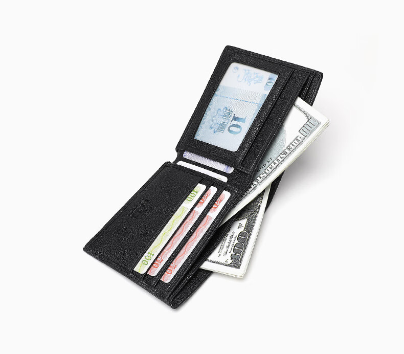 ELLE HOMME Men's Short Wallet, Top-Grain Leather Multifunctional Billfold, Two-Fold Money Clip 3720 Black, Birthday Gift for Me 5