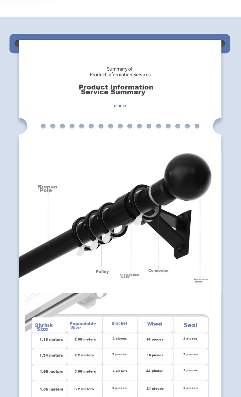Mutang Extendable Curtain Rod, Roman Blinds Track, Top-Mounted Drilling, Thickened Aluminum Alloy Curtain Rod, 1.68-3.06M 9