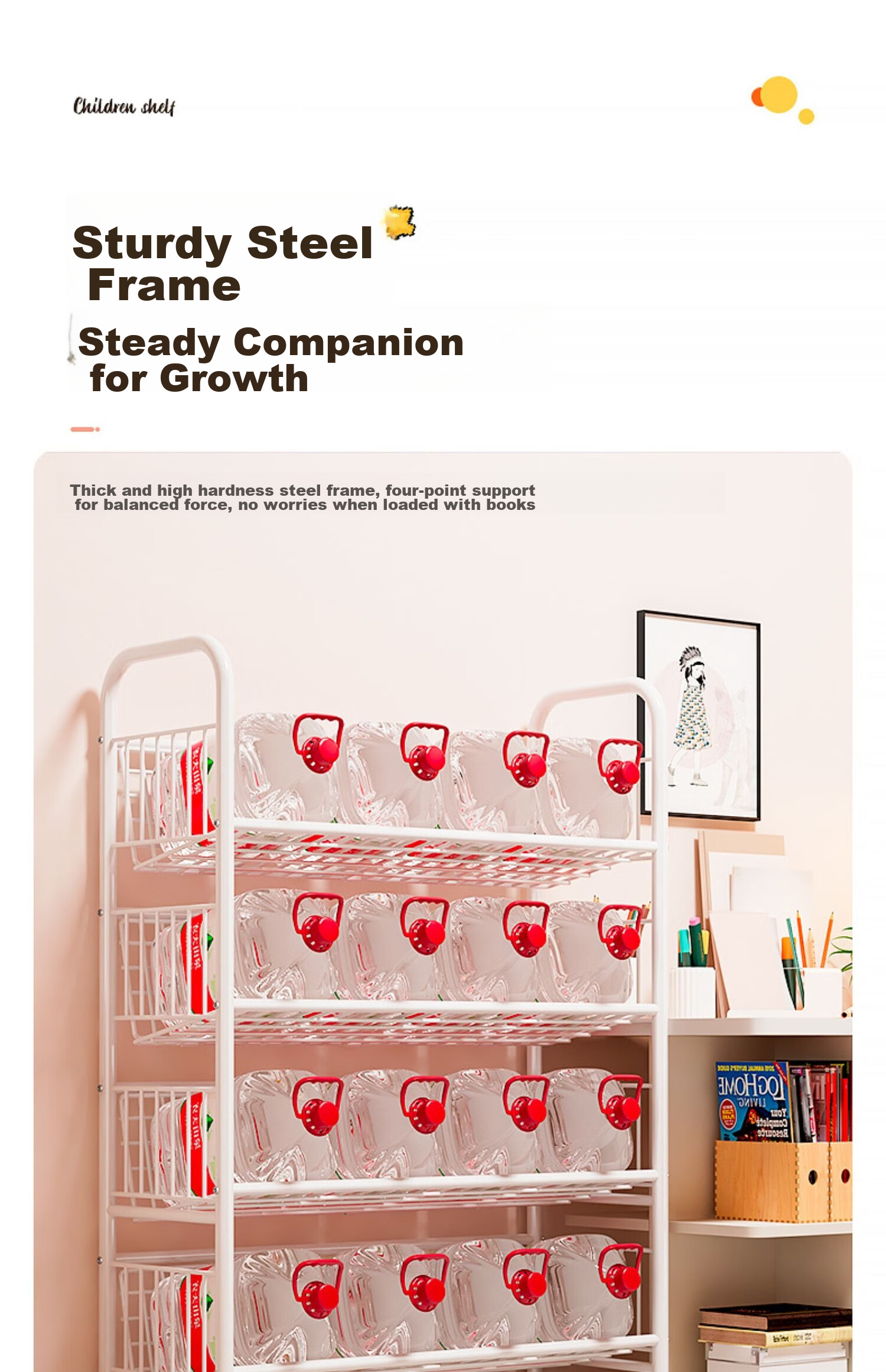 Milin Bookshelf Picture Book Rack Toy Storage Shelf Multi-layer Floor-standing Storage Rack Four Layers with Wheels 9