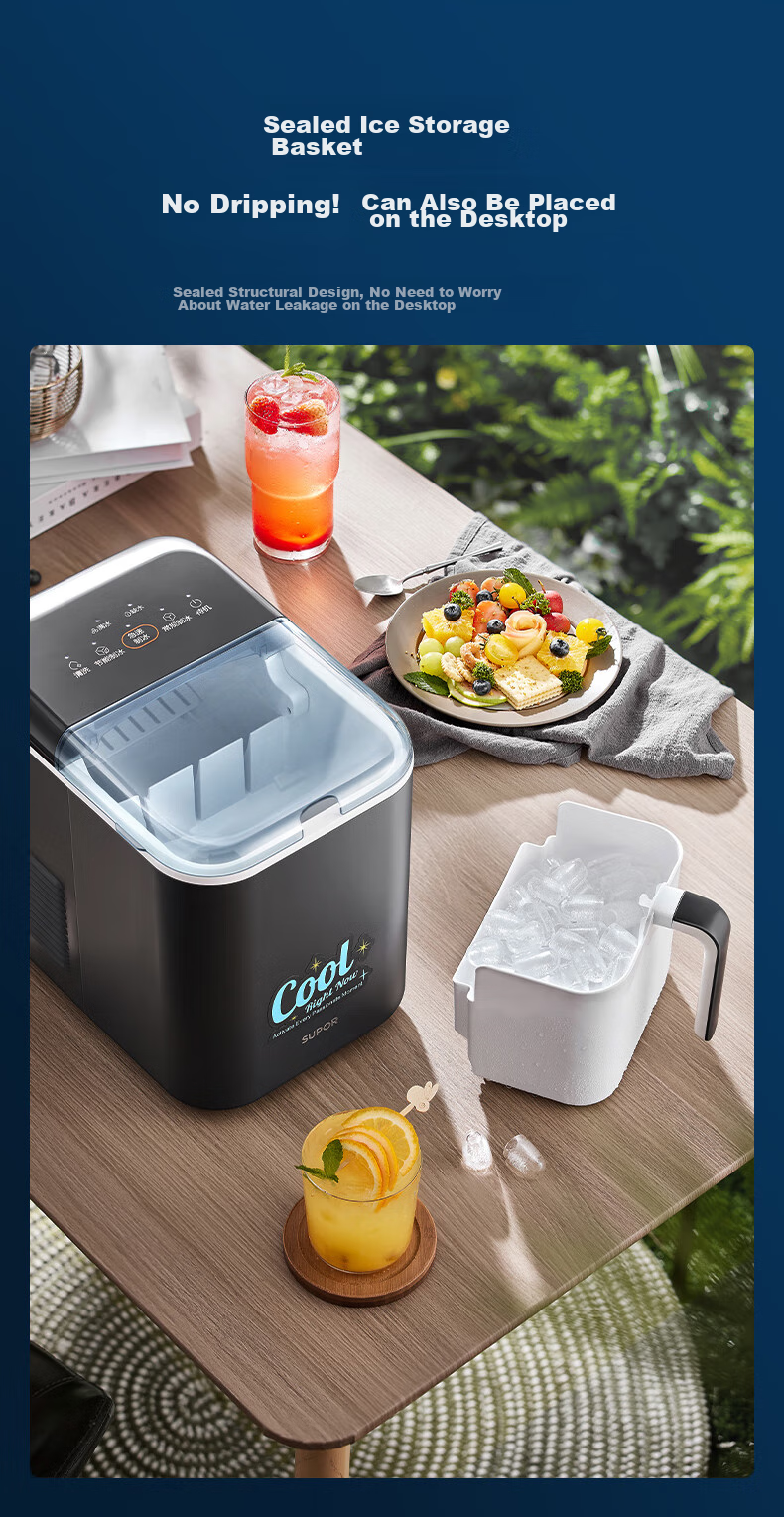 SUPOR Ice Maker for Home, Compact Cube Machine, Mini Office Dorm Three Ice Making Modes, Bullet Ice, Rapid Ice Production, Self-Cleaning SW-ZB12T001 7