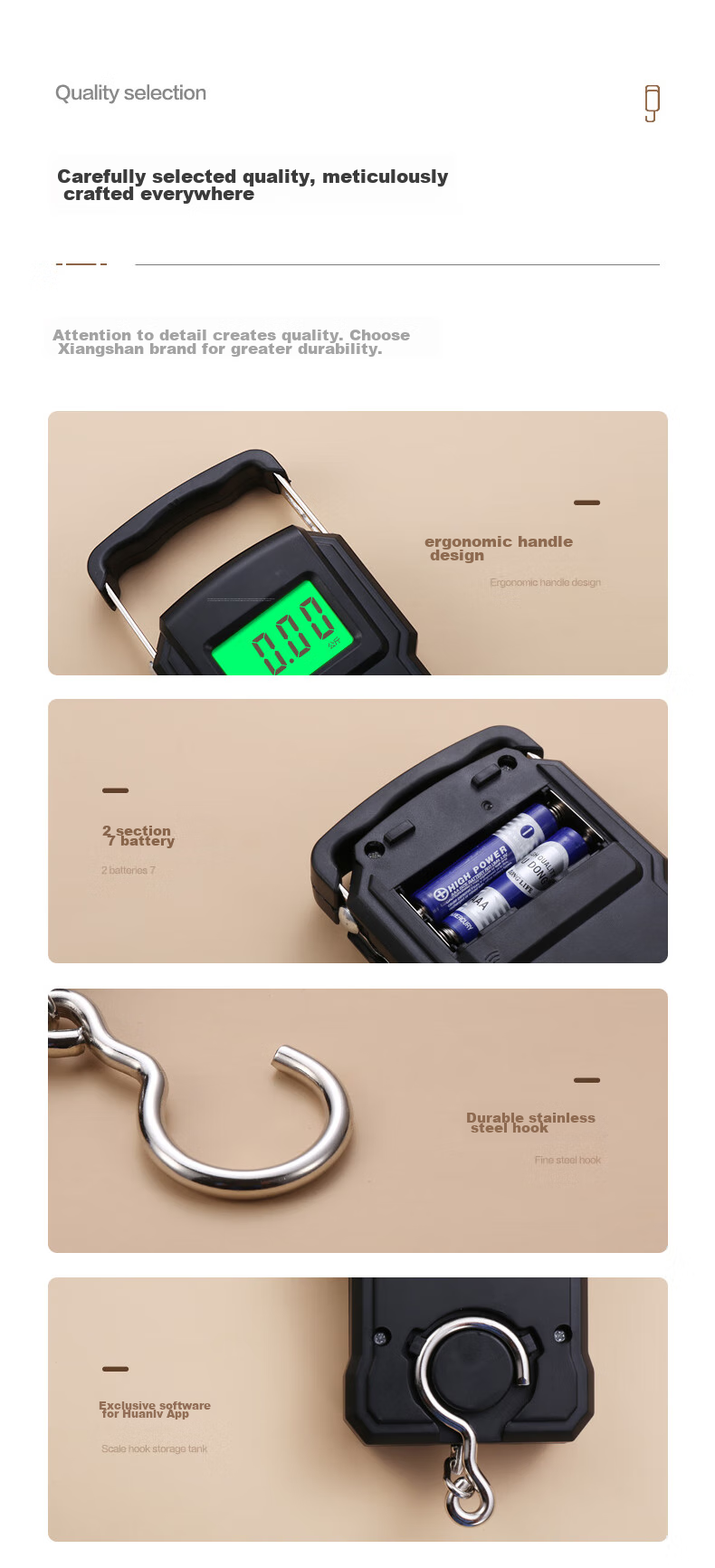 Xiangshan Portable Electronic Scale High-Precision Luggage Scale 60kg Black Type-C Rechargeable 17