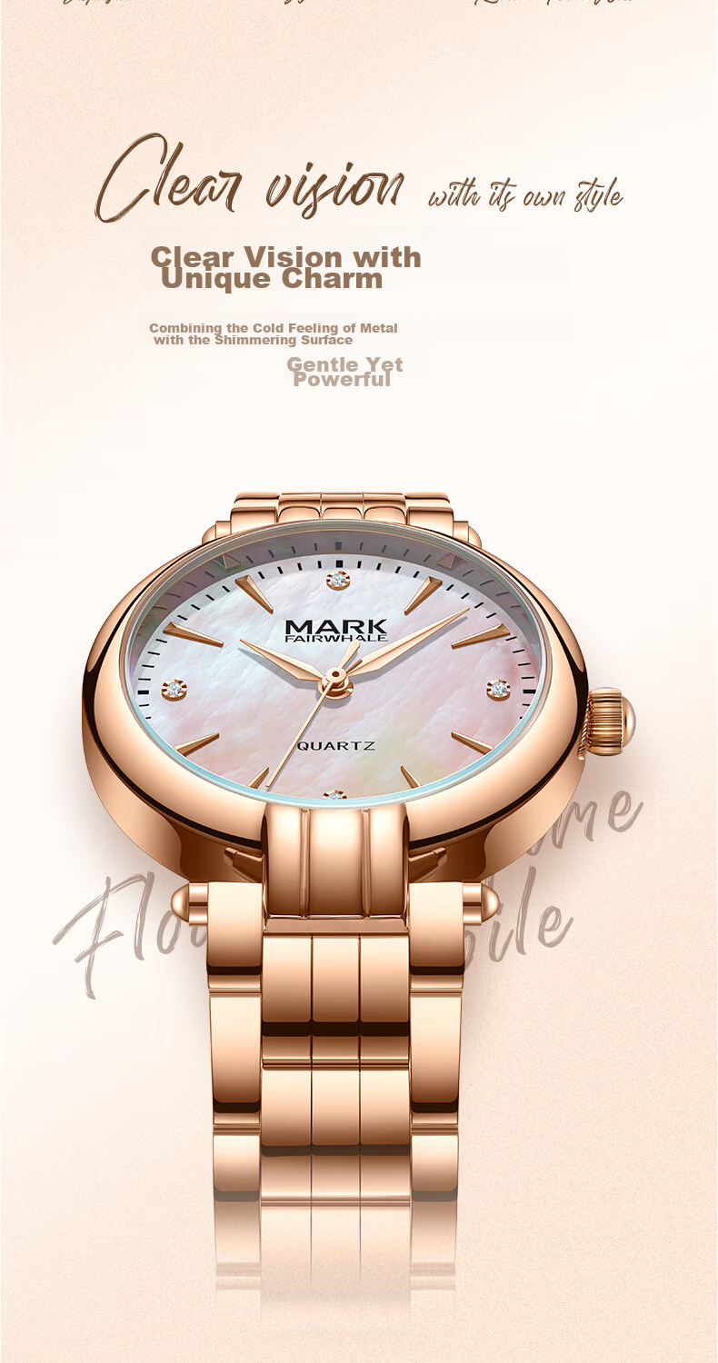 MARK FAIRWHALE Small Petal Watch for Women with Diamond-Inlaid Mother-Of Dial, Quality Waterproof Chinese Watch, Birthday Gift for Girlfriend 3640 7