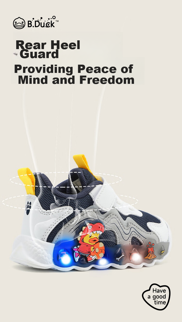 B.Duck Children's Walking Shoes, Boys And Girls Light-Up Shoes, Baby Sports Running Shoes, 3950 Blue White Gray, Size 26 10