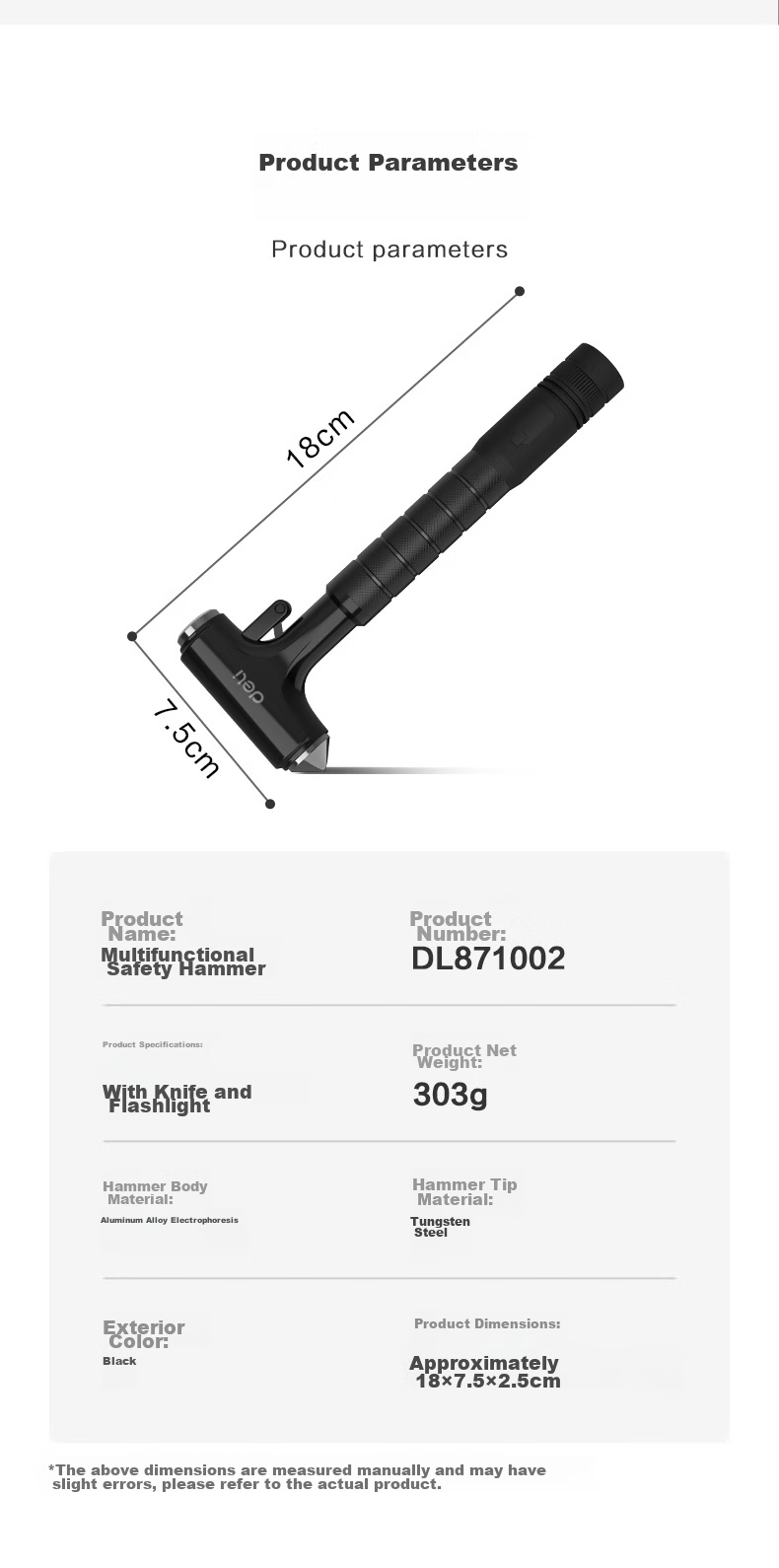 Deli Car Safety Hammer Window Breaker Tool with All-Metal Handle, High-Intensity Flashlight, And Cutter Three-In Compatible with Xiaomi SU7 11
